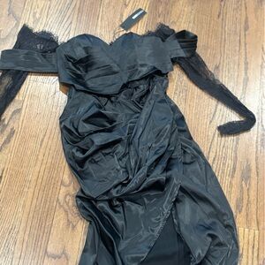 Fashion Nova Black Satin Maxi Dress